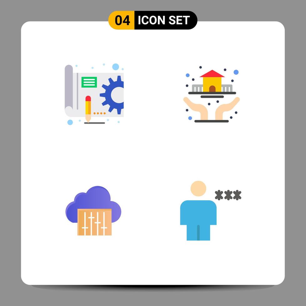 4 Creative Icons Modern Signs and Symbols of blue print connection gear house audio Editable Vector Design Elements