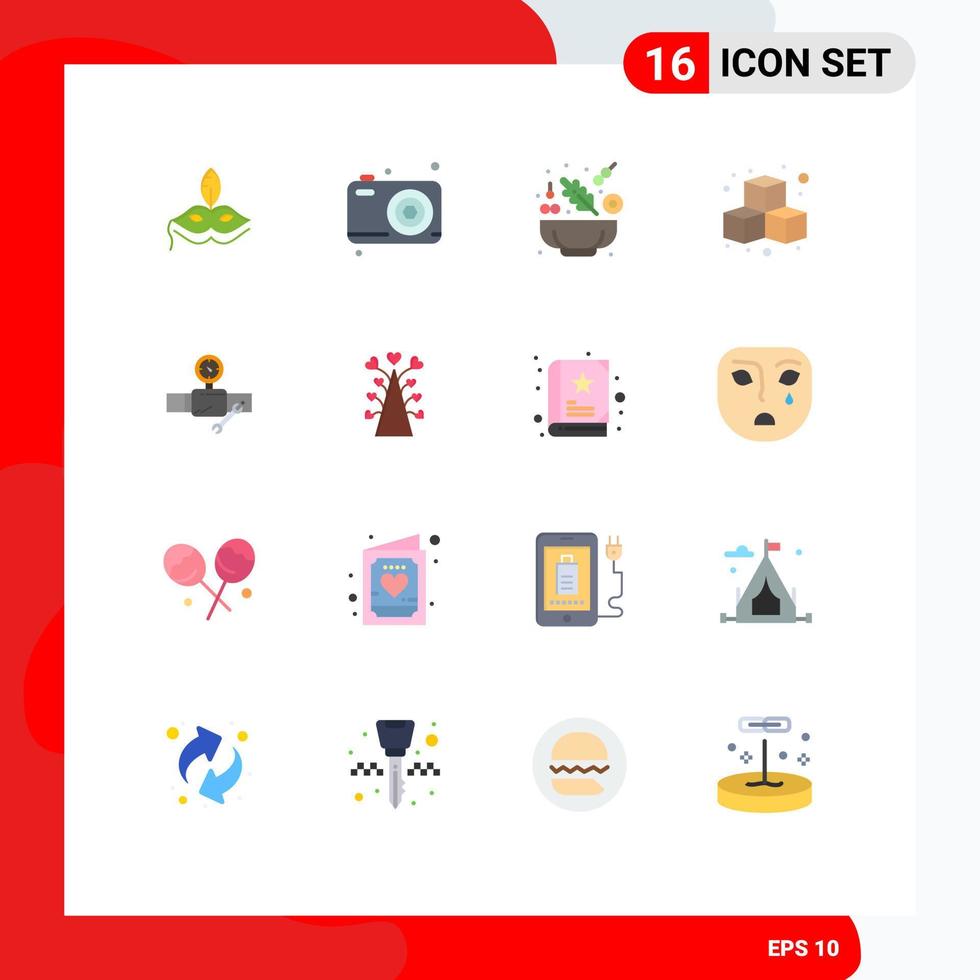 16 Flat Color concept for Websites Mobile and Apps construction pipe cucumber play fun Editable Pack of Creative Vector Design Elements
