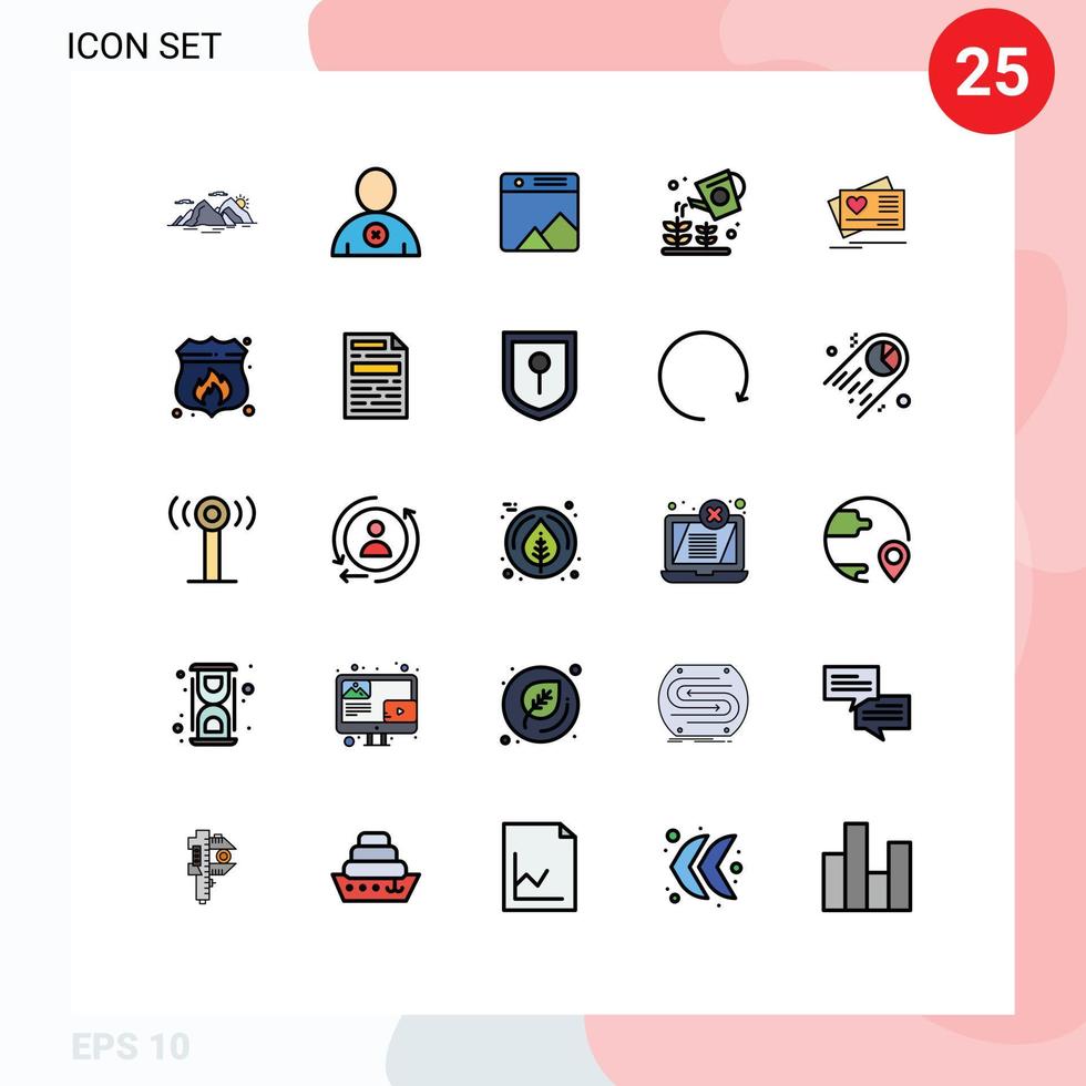 Set of 25 Modern UI Icons Symbols Signs for love sprinkier image nature farming Editable Vector Design Elements