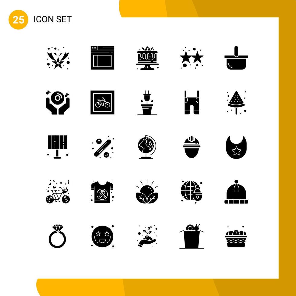 Pictogram Set of 25 Simple Solid Glyphs of holiday basket dessert stars firework Editable Vector Design Elements
