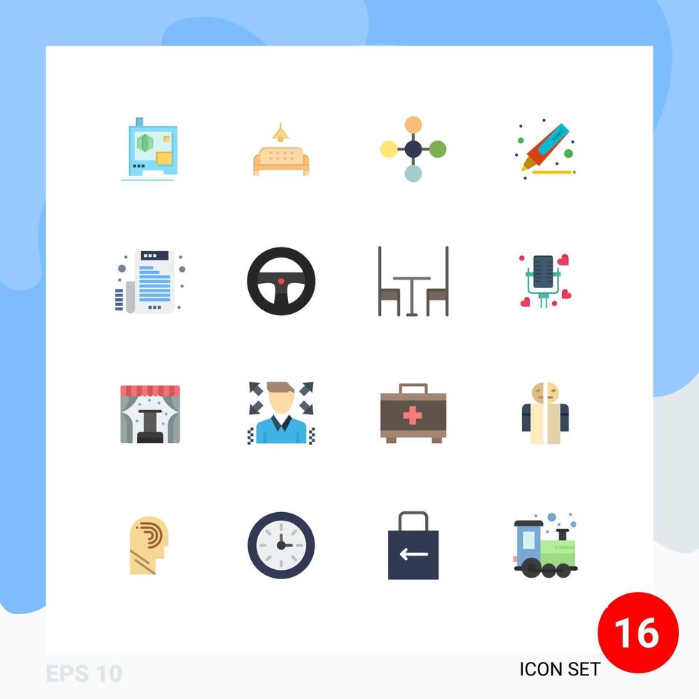 grupo de símbolos de iconos universales de 16 colores planos modernos de carta enlace de correo electrónico resaltador electrónico paquete editable de elementos creativos de diseño de vectores