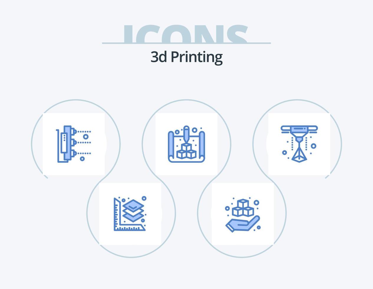 Diseño de iconos del paquete de 5 iconos azules de impresión 3d. láser. webd. fábrica. imprimir. azul vector