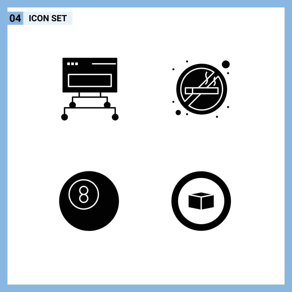 Solid Glyph Pack of 4 Universal Symbols of computer billiard database no smoking cube Editable Vector Design Elements