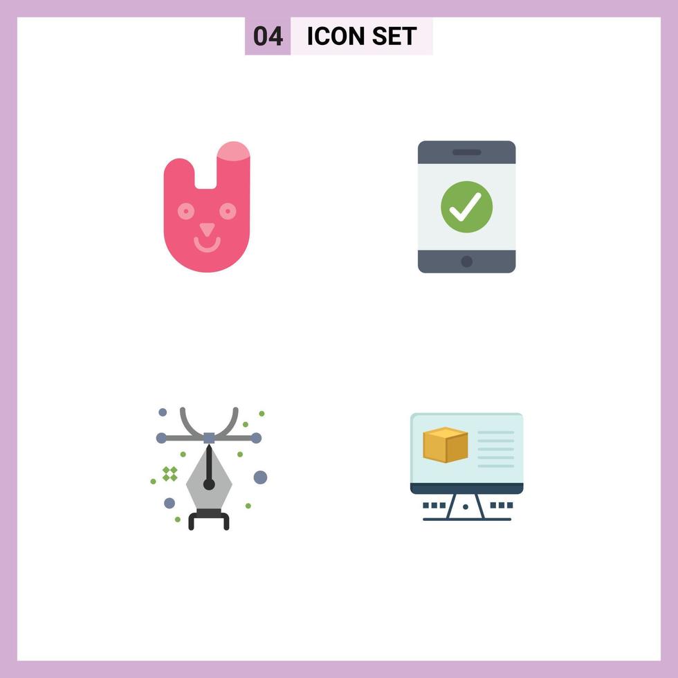 Set of 4 Commercial Flat Icons pack for animal computer rabbit design internet Editable Vector Design Elements