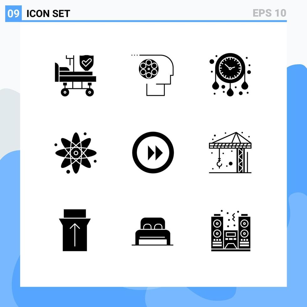 conjunto de pictogramas de 9 glifos sólidos simples del personal de educación avanzada de regreso a la escuela decorar casa elementos de diseño vectorial editables vector