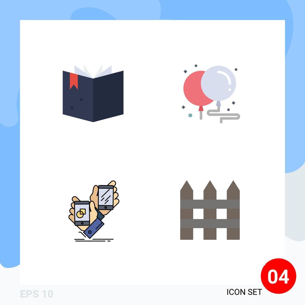 4 Flat Icon concept for Websites Mobile and Apps book package balloons party product Editable Vector Design Elements