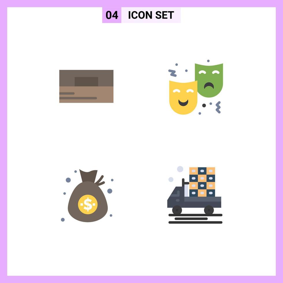 paquete de línea vectorial editable de 4 iconos planos simples de accesorios bolsa billetera expresión dólar elementos de diseño vectorial editables vector