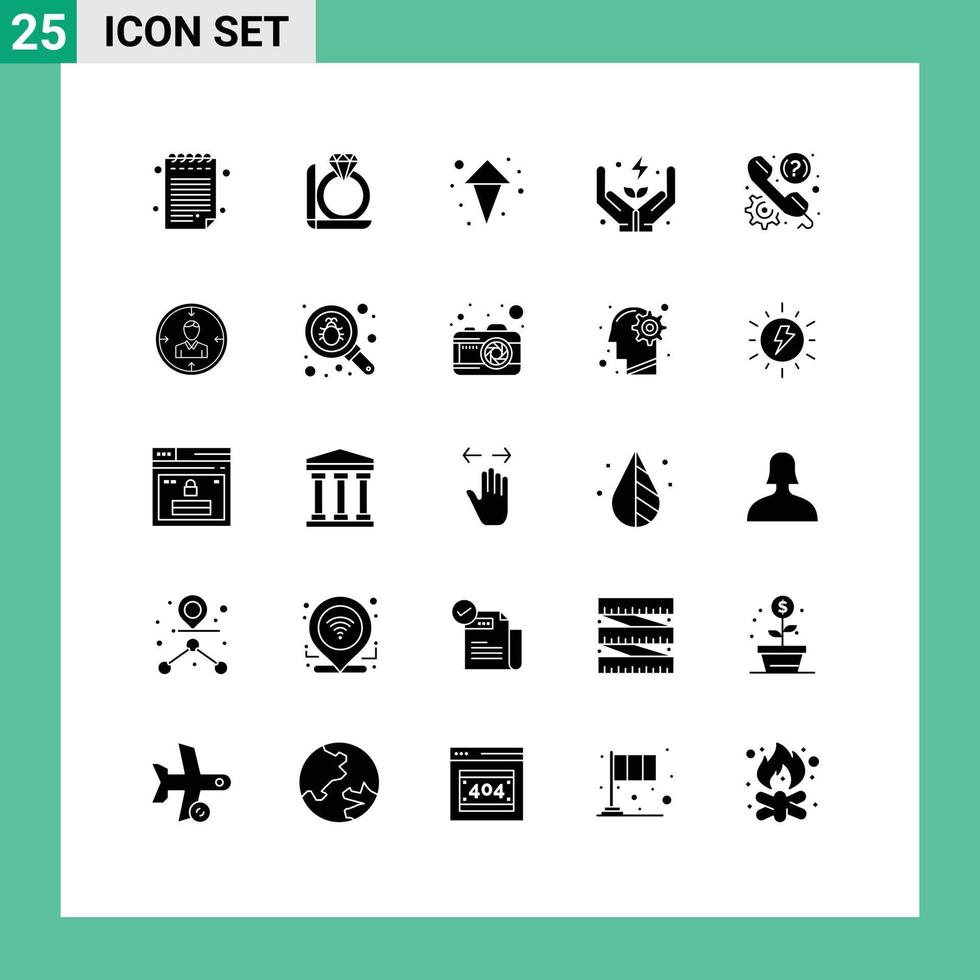 Group of 25 Modern Solid Glyphs Set for support help up faq care Editable Vector Design Elements