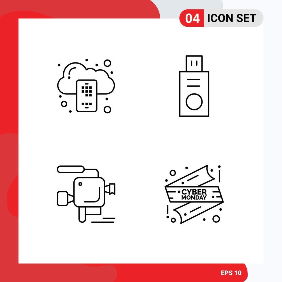 4 Universal Filledline Flat Colors Set for Web and Mobile Applications backup film server usb ribbon Editable Vector Design Elements