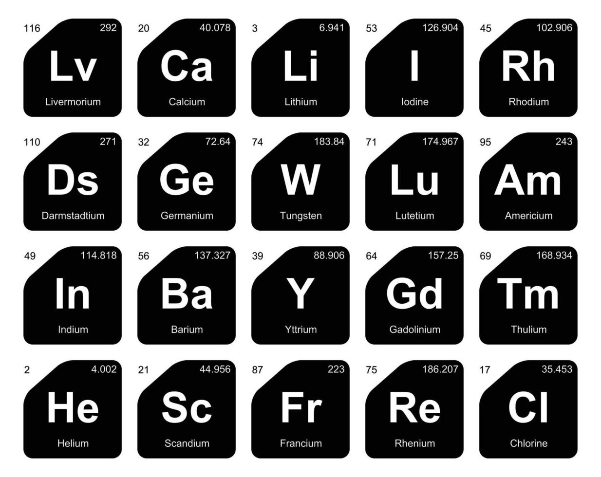 diseño de paquete de iconos de 20 tablas preiodicas de los elementos vector