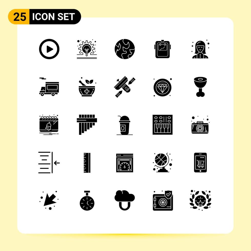 25 Thematic Vector Solid Glyphs and Editable Symbols of specialist digital planet headgear protection Editable Vector Design Elements