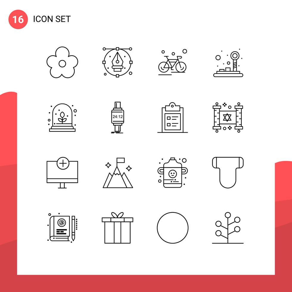 Pack of 16 Modern Outlines Signs and Symbols for Web Print Media such as joystick control pad pencil control sport Editable Vector Design Elements