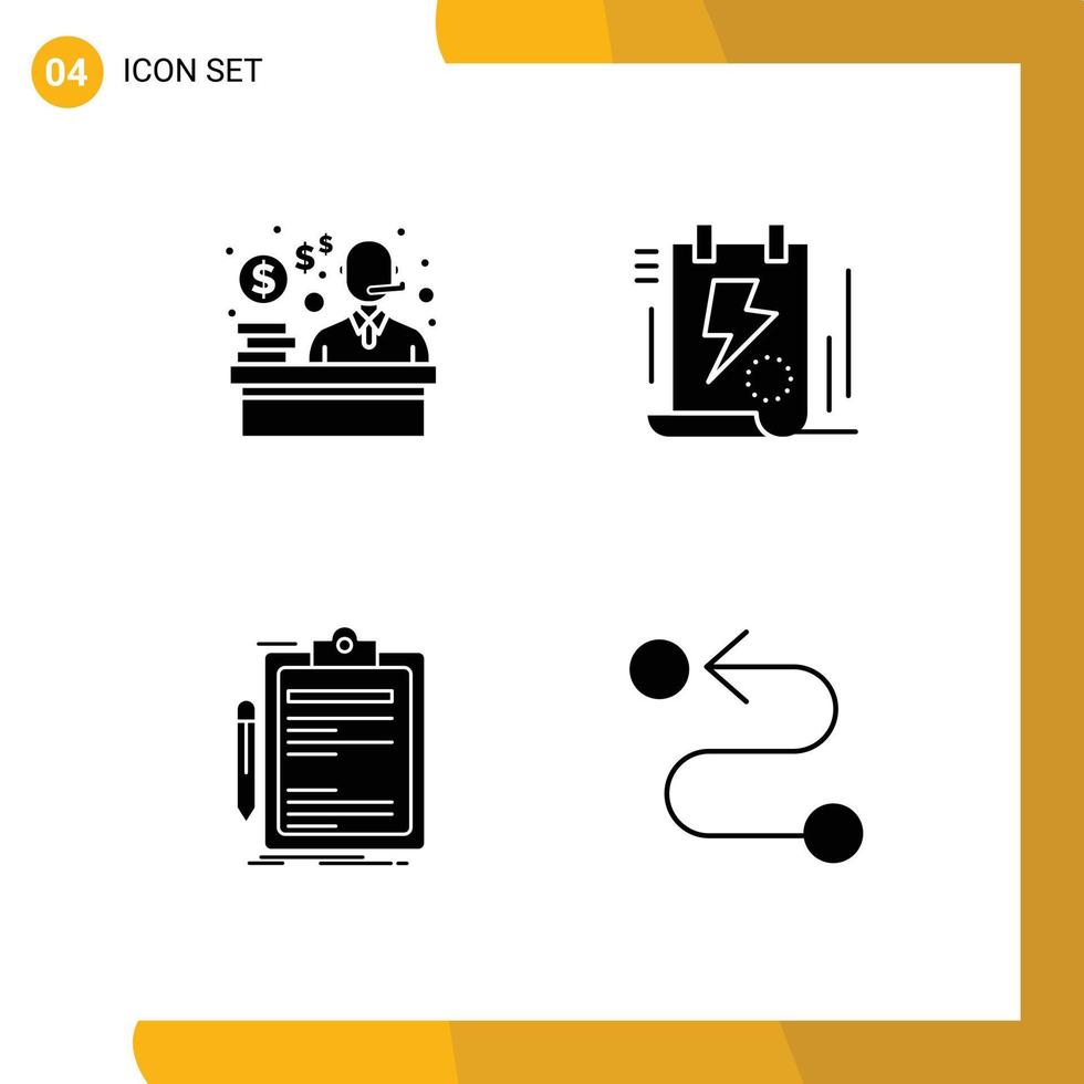 Pictogram Set of 4 Simple Solid Glyphs of consumer check document bolt done Editable Vector Design Elements