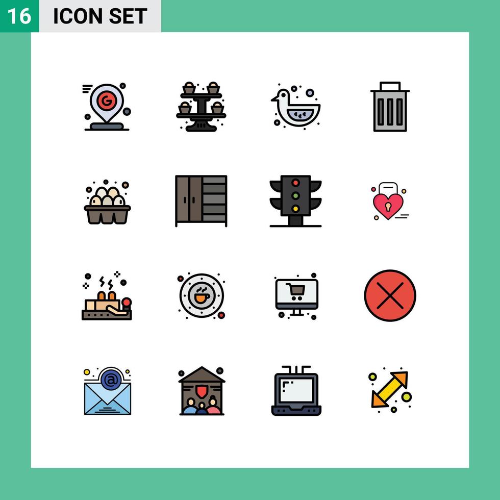 Stock Vector Icon Pack of 16 Line Signs and Symbols for egg trash cupsakes interface toy Editable Creative Vector Design Elements