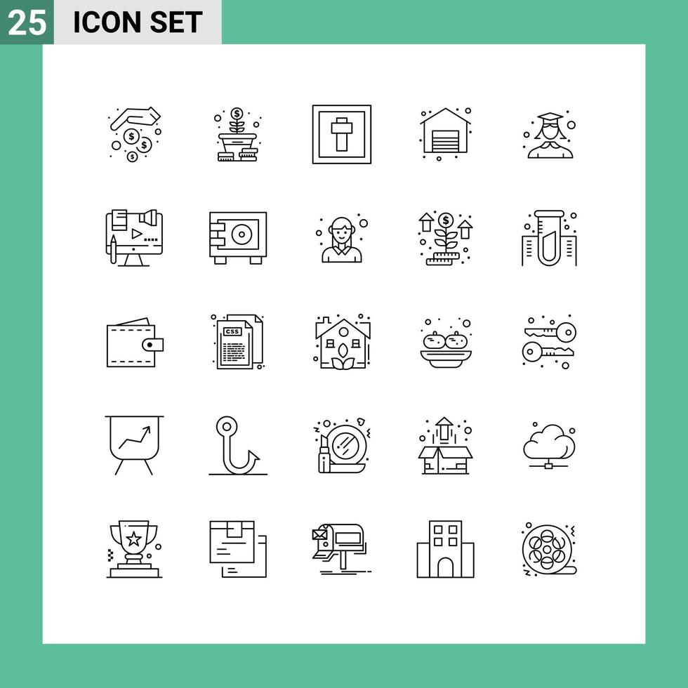 conjunto de 25 iconos modernos de la interfaz de usuario signos de símbolos para los elementos de diseño vectorial editables de la tienda de venta cruzada femenina estudiante vector