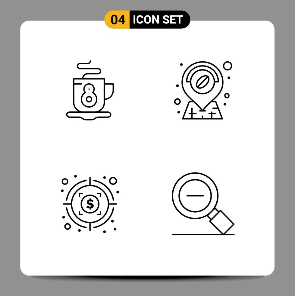 4 Creative Icons Modern Signs and Symbols of coffee less coffee money magnifying glass Editable Vector Design Elements