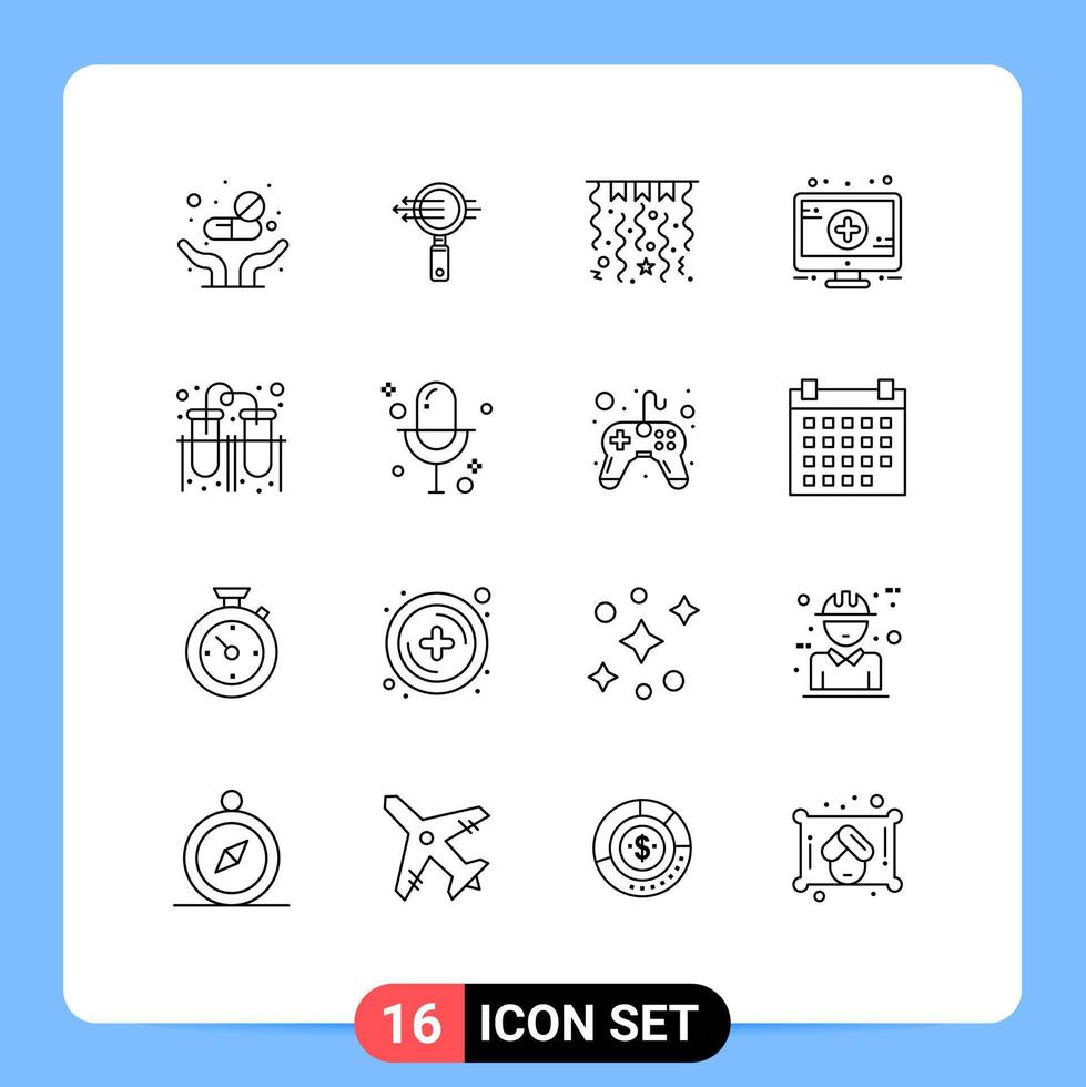 16 Universal Outline Signs Symbols of connection laboratory christmas experiment monitor Editable Vector Design Elements