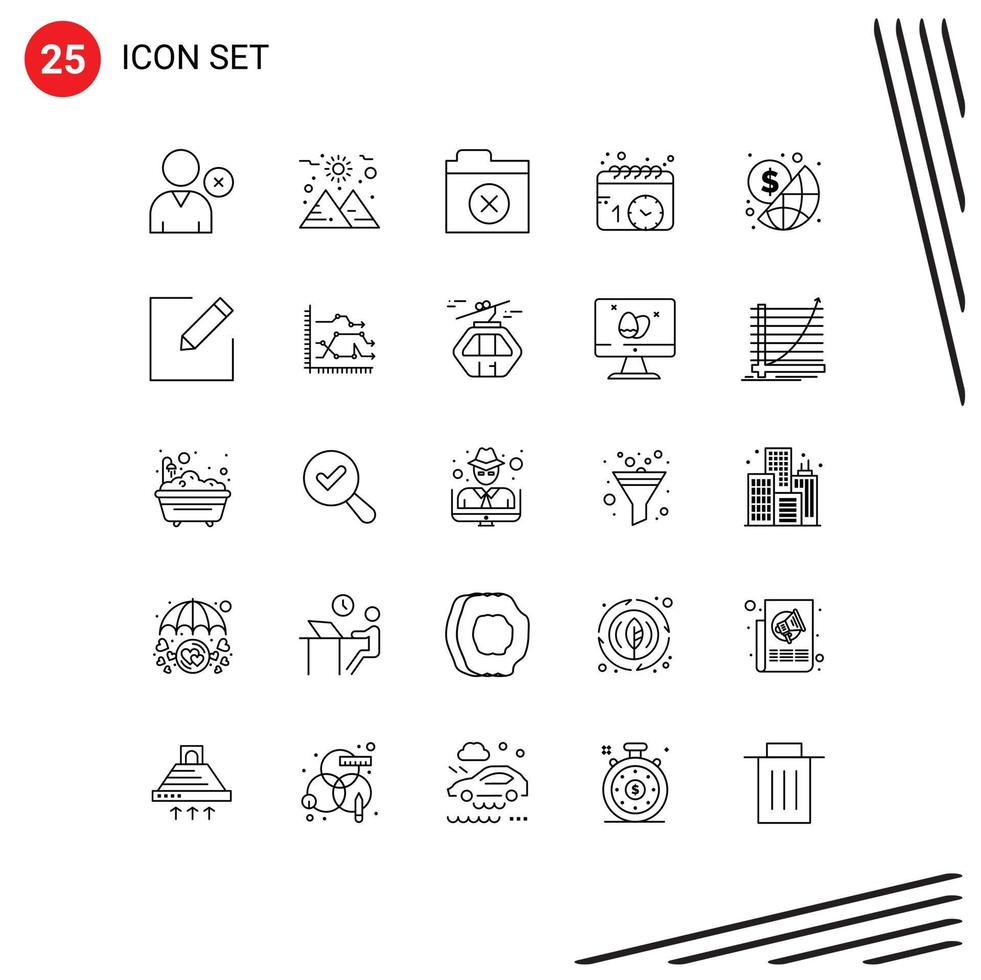 Editable Vector Line Pack of 25 Simple Lines of compose investment folder global watch Editable Vector Design Elements