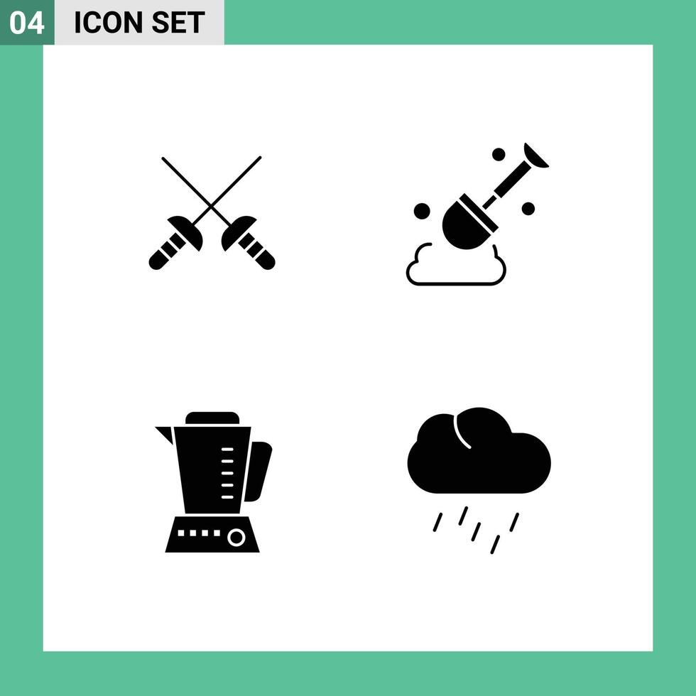 conjunto de 4 iconos de interfaz de usuario modernos símbolos signos para la construcción de máquinas de esgrima licuadora lluvia elementos de diseño vectorial editables vector