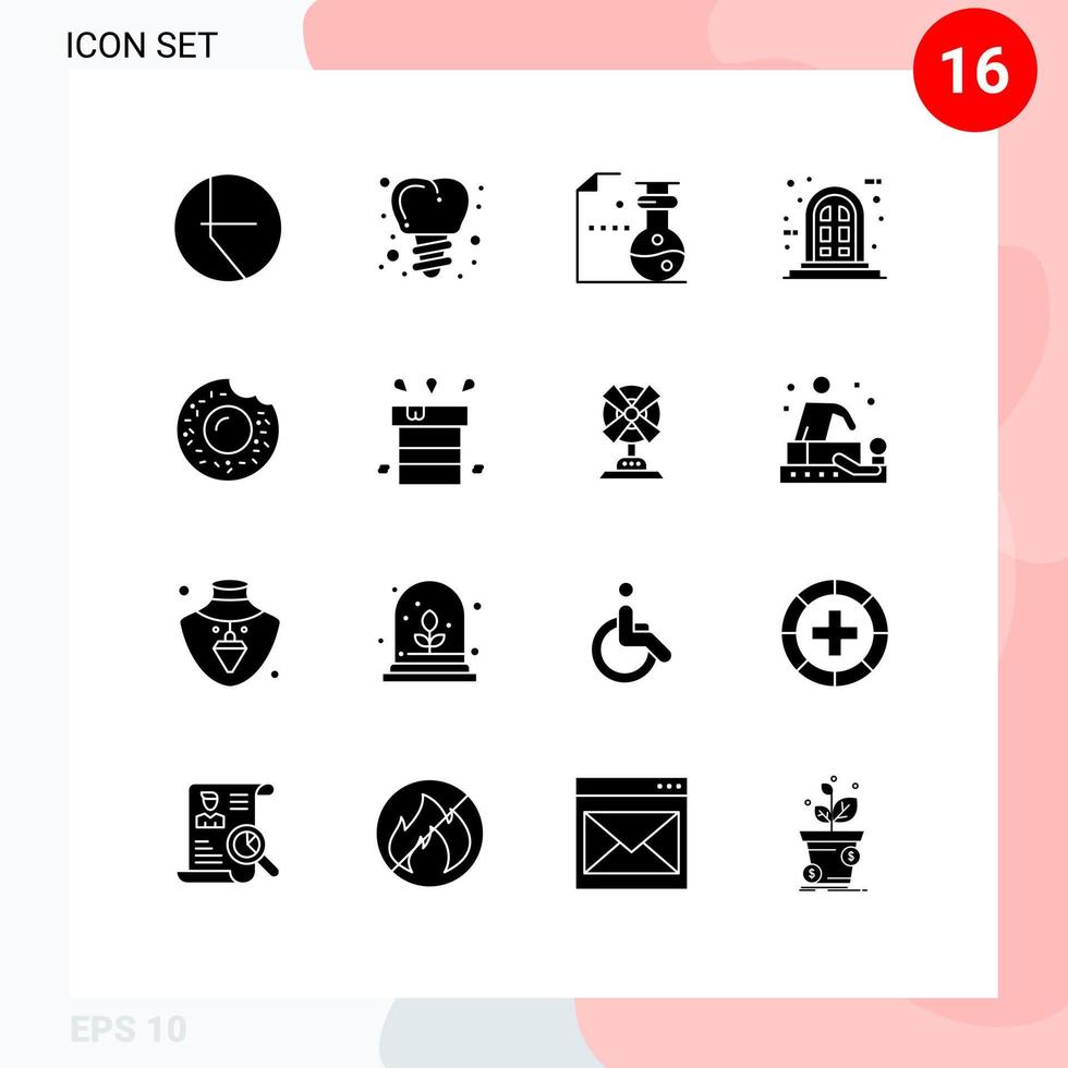 Pictogram Set of 16 Simple Solid Glyphs of dry sweets laboratory food window Editable Vector Design Elements