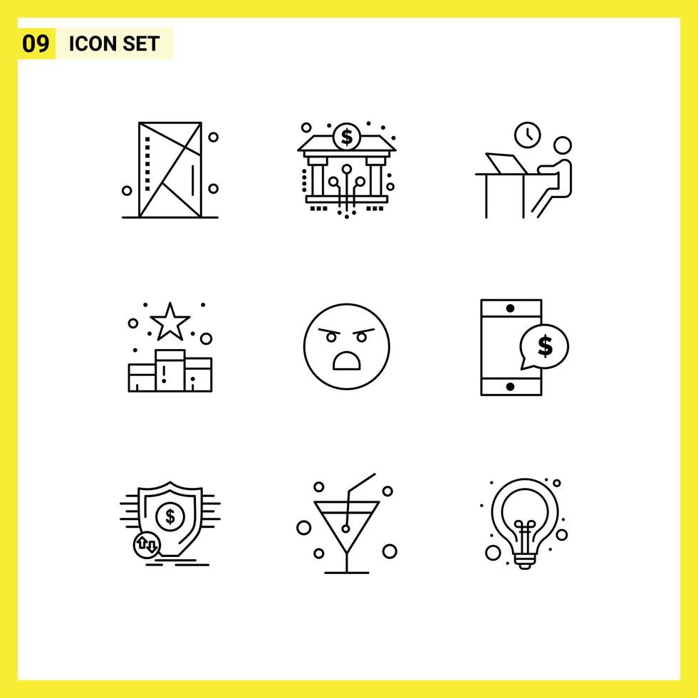 Group of 9 Modern Outlines Set for rating media crypto staff office Editable Vector Design Elements
