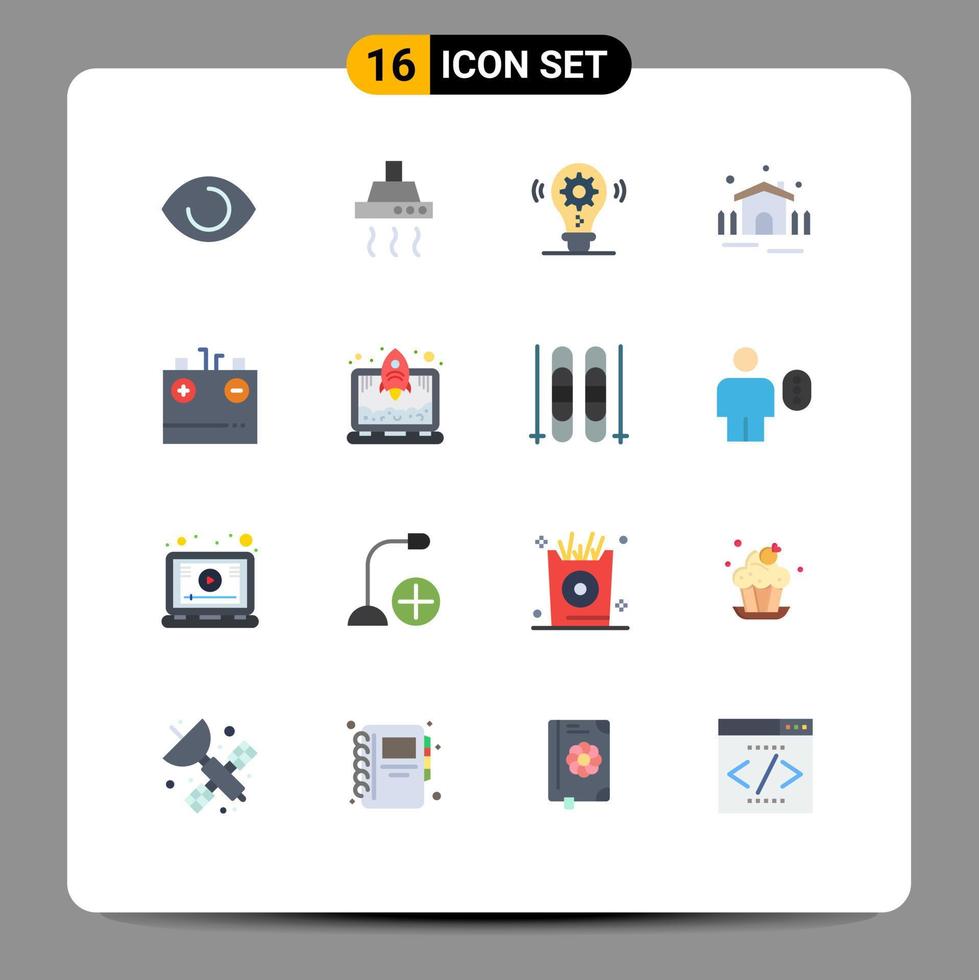 Universal Icon Symbols Group of 16 Modern Flat Colors of charge shelter bulb patio construction Editable Pack of Creative Vector Design Elements