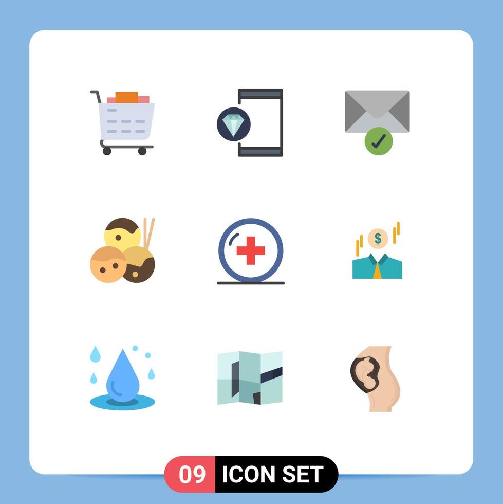 Flat Color Pack of 9 Universal Symbols of medicine hospital mail health japanese Editable Vector Design Elements