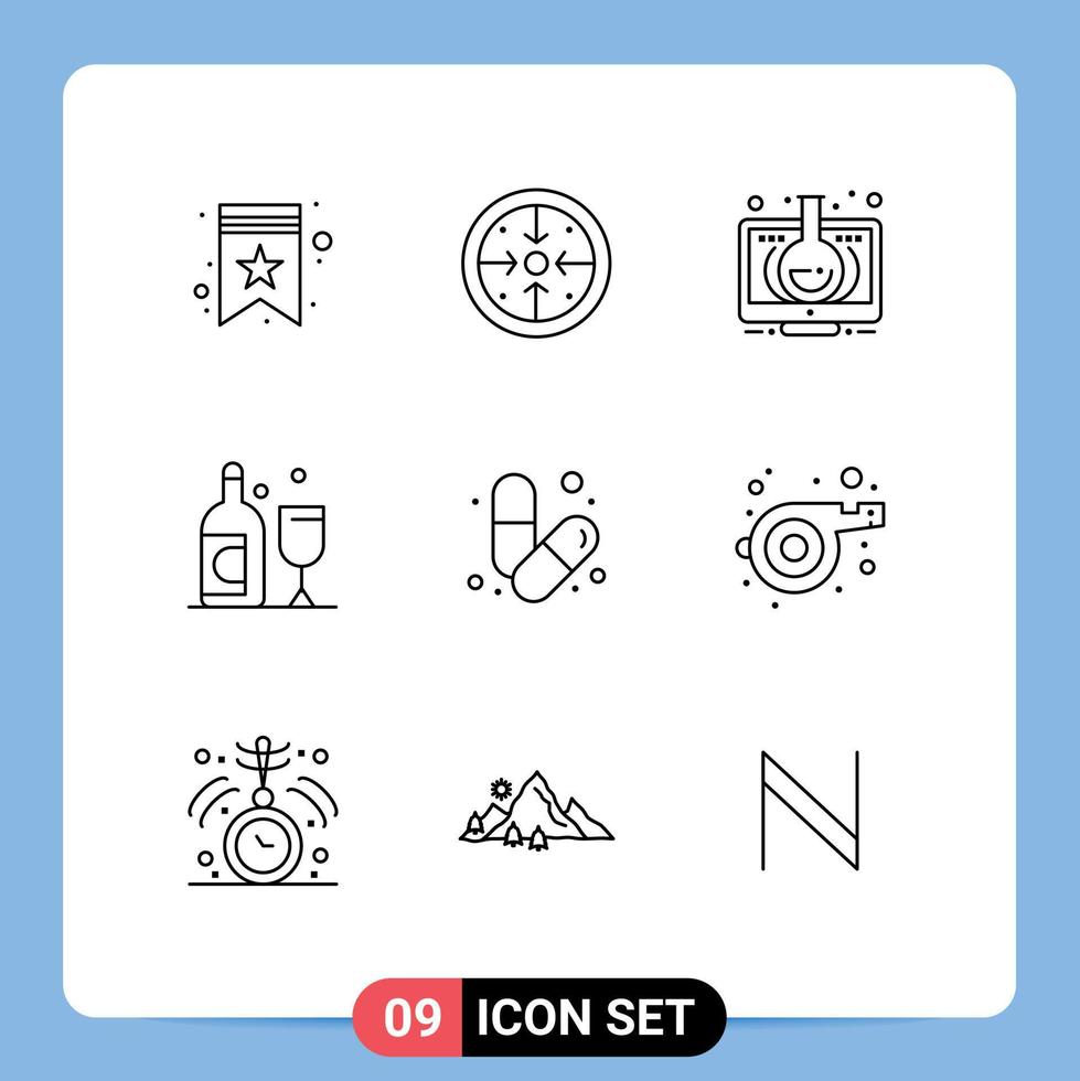 9 Thematic Vector Outlines and Editable Symbols of body glass process bottle monitor Editable Vector Design Elements