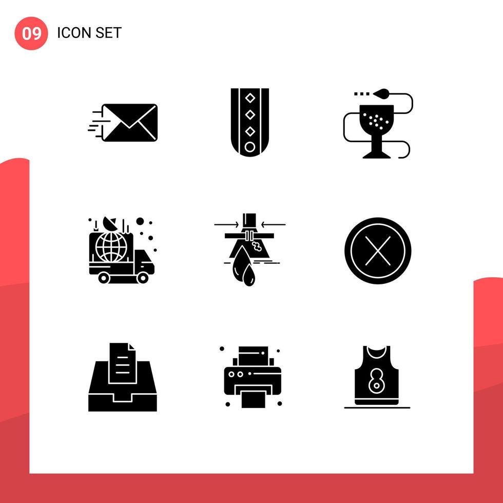 Group of 9 Solid Glyphs Signs and Symbols for news broadcast disease announcement pharmacy Editable Vector Design Elements