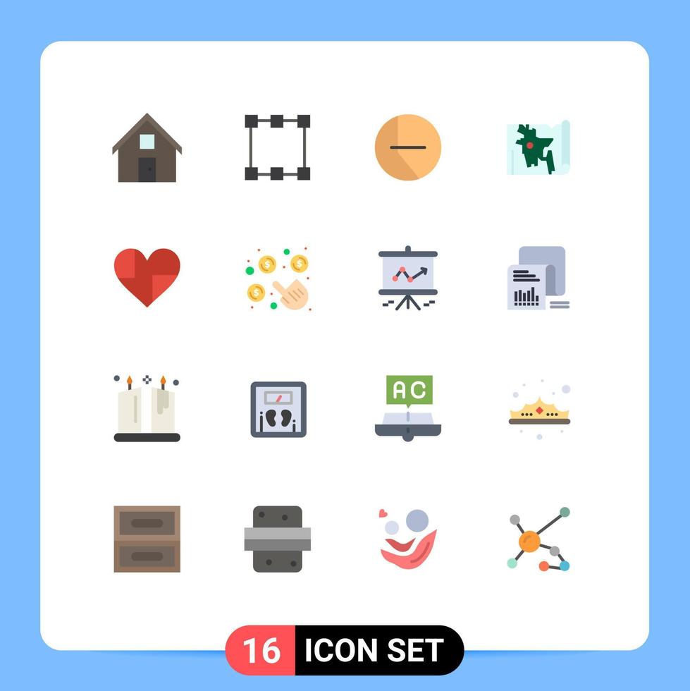 Set of 16 Modern UI Icons Symbols Signs for like heart chart bangla map Editable Pack of Creative Vector Design Elements