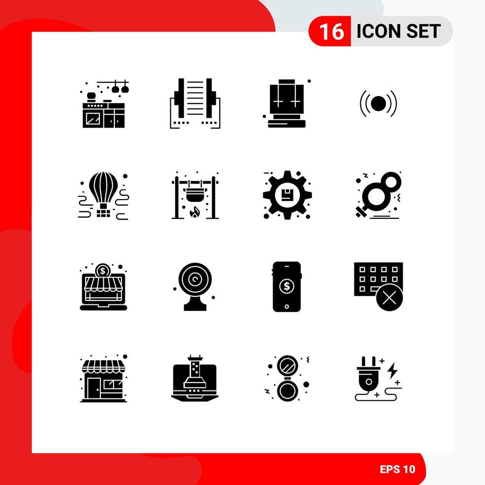 Set of 16 Vector Solid Glyphs on Grid for air ui backpack signal basic Editable Vector Design Elements