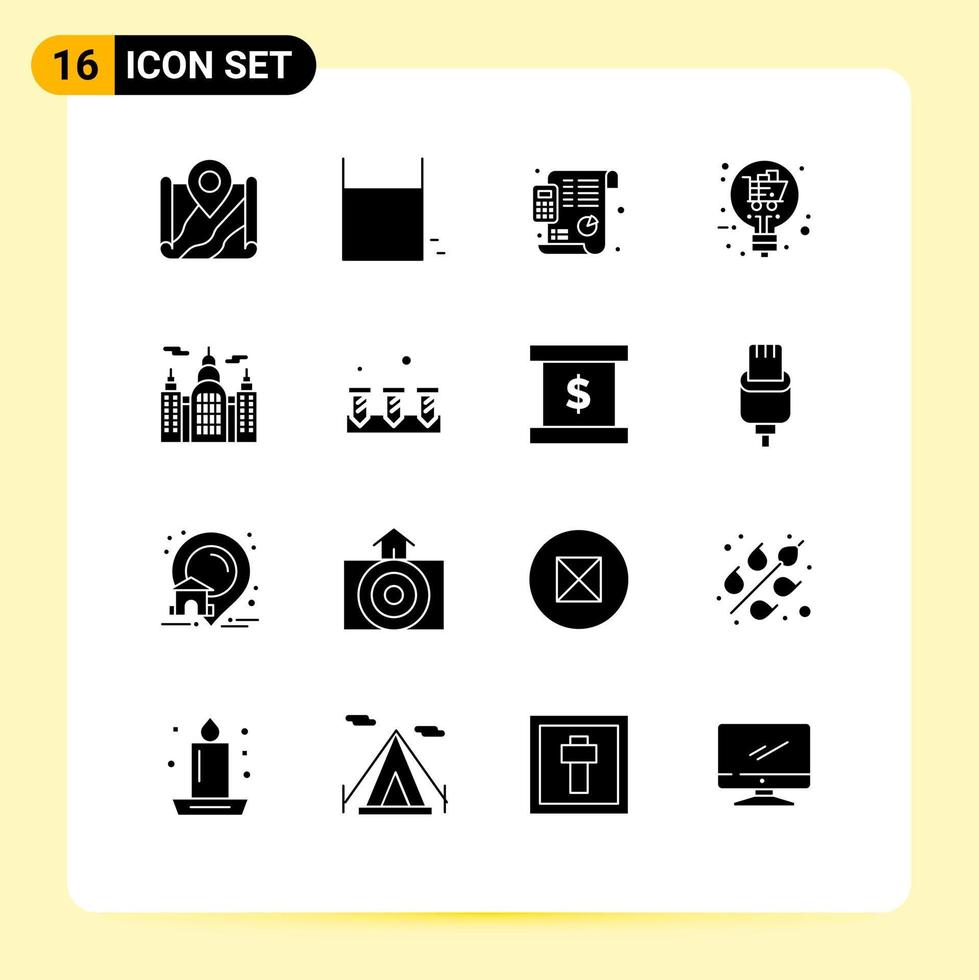 Pack of 16 creative Solid Glyphs of building solution sport sale idea planning Editable Vector Design Elements