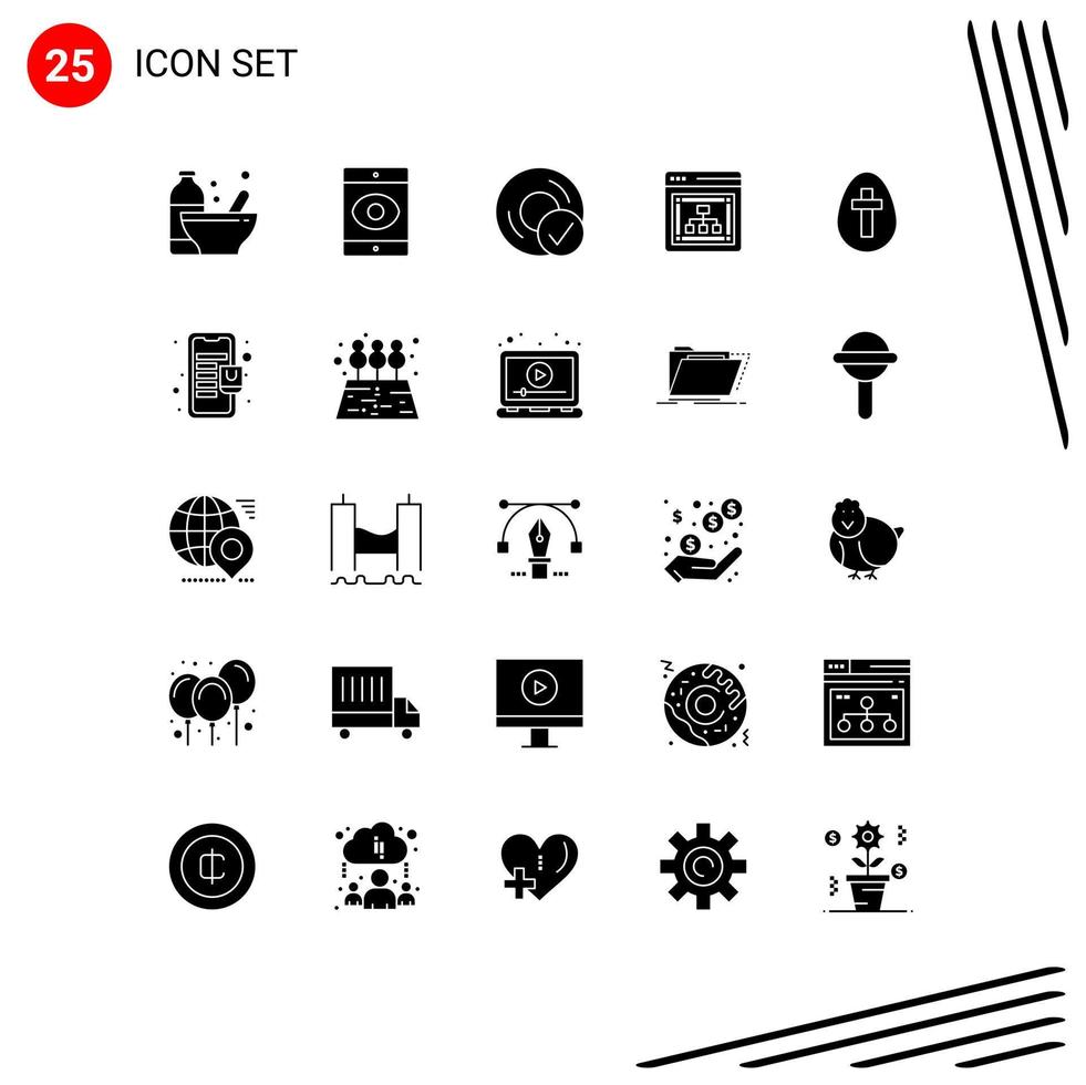 Group of 25 Modern Solid Glyphs Set for egg web computers seo gadget Editable Vector Design Elements