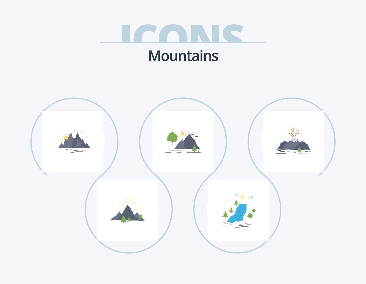 Mountains Flat Icon Pack 5 Icon Design. nature. hill. clouds. water. landscape vector