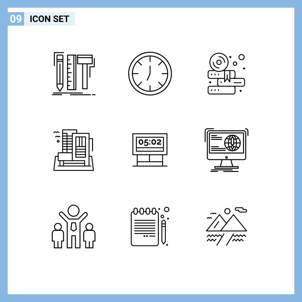 conjunto de 9 iconos modernos de la interfaz de usuario signos de símbolos para los libros de la casa de la junta elementos de diseño vectorial editables del hotel de la ciudad vector