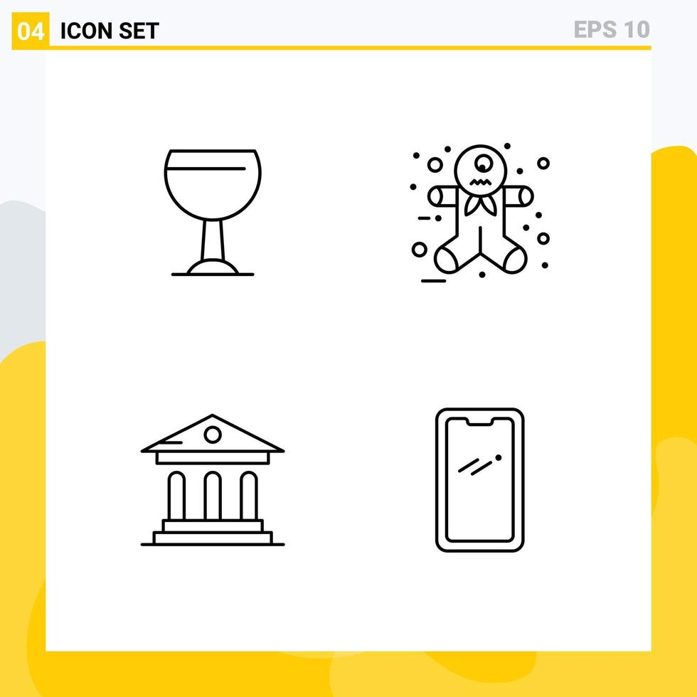 grupo de 4 signos y símbolos de colores planos de línea rellena para elementos de diseño de vectores editables de teléfonos inteligentes de la universidad de jengibre de la corte de vidrio