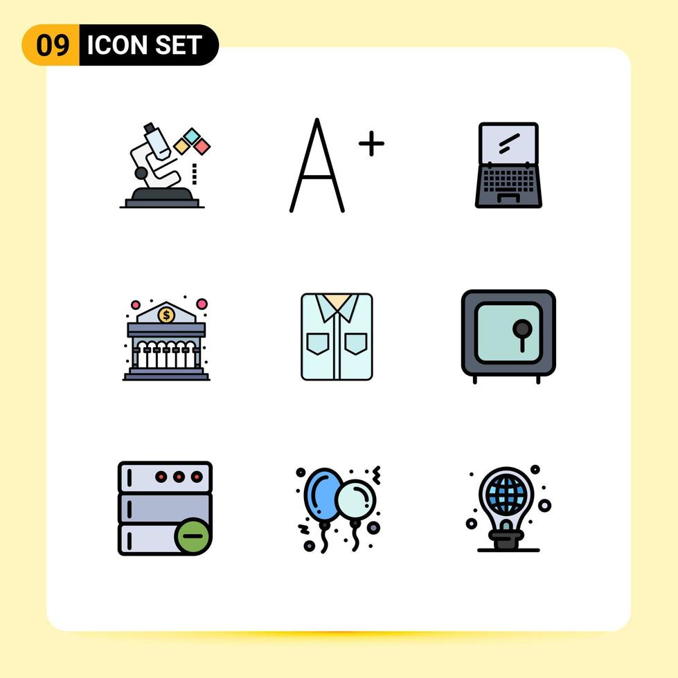 Universal Icon Symbols Group of 9 Modern Filledline Flat Colors of tshirt clothes device money banking Editable Vector Design Elements