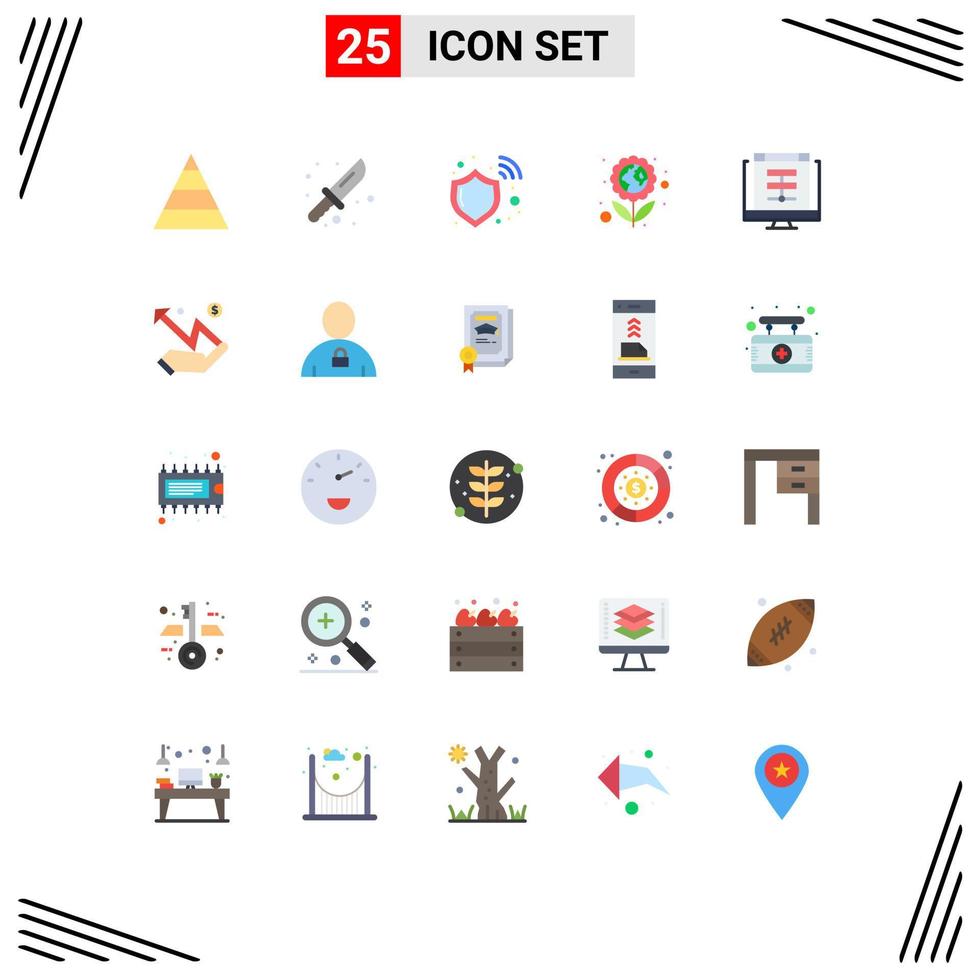 Modern Set of 25 Flat Colors and symbols such as database cloud protect planting flower Editable Vector Design Elements