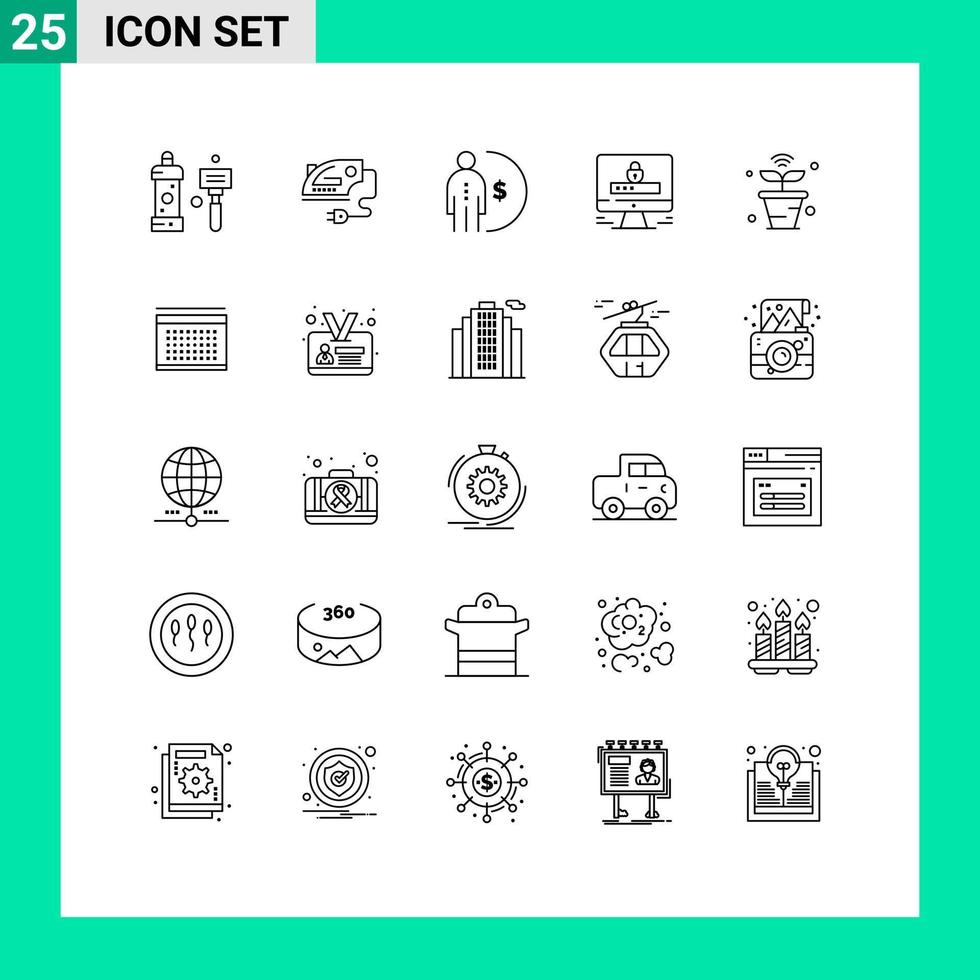 Group of 25 Lines Signs and Symbols for security internet machine computer management Editable Vector Design Elements