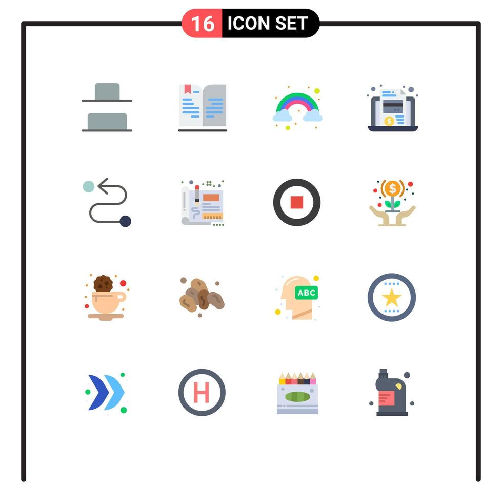 grupo de símbolos de icono universal de 16 colores planos modernos de blueprint road arco iris archivo de destino paquete editable de elementos creativos de diseño de vectores