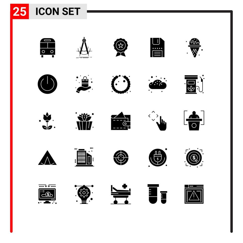 Pack of 25 Modern Solid Glyphs Signs and Symbols for Web Print Media such as floppy disc compass trusted finance Editable Vector Design Elements