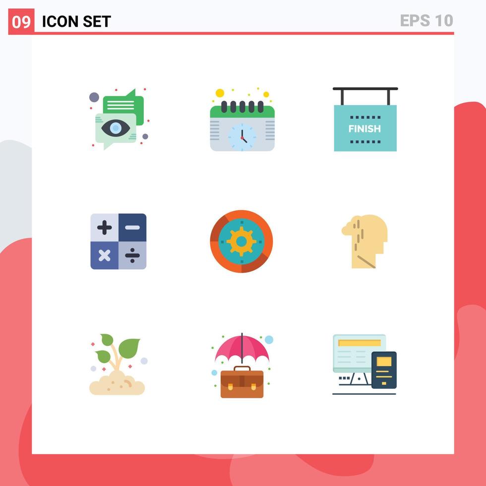 Set of 9 Commercial Flat Colors pack for settings math watch calculator sports Editable Vector Design Elements