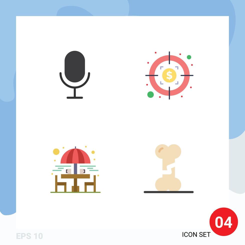 grupo de 4 iconos planos signos y símbolos para micrófono sentado mesa dólar silla rota elementos de diseño vectorial editables vector