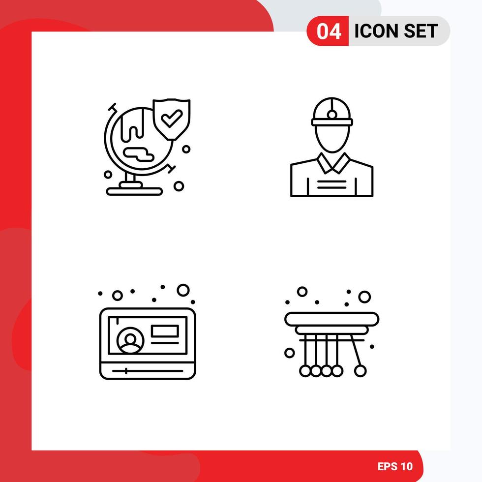 Group of 4 Modern Filledline Flat Colors Set for world play shield worker youtube Editable Vector Design Elements