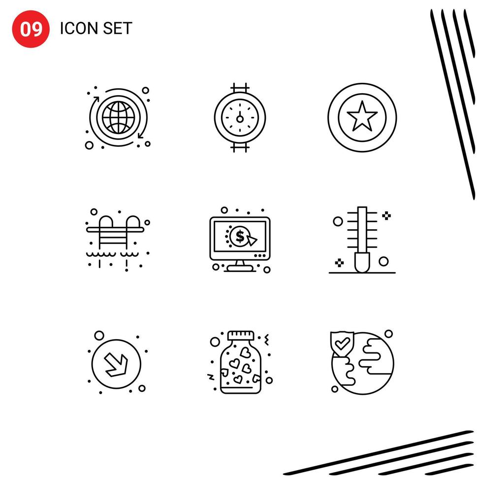 Stock Vector Icon Pack of 9 Line Signs and Symbols for ppc pay award click life Editable Vector Design Elements