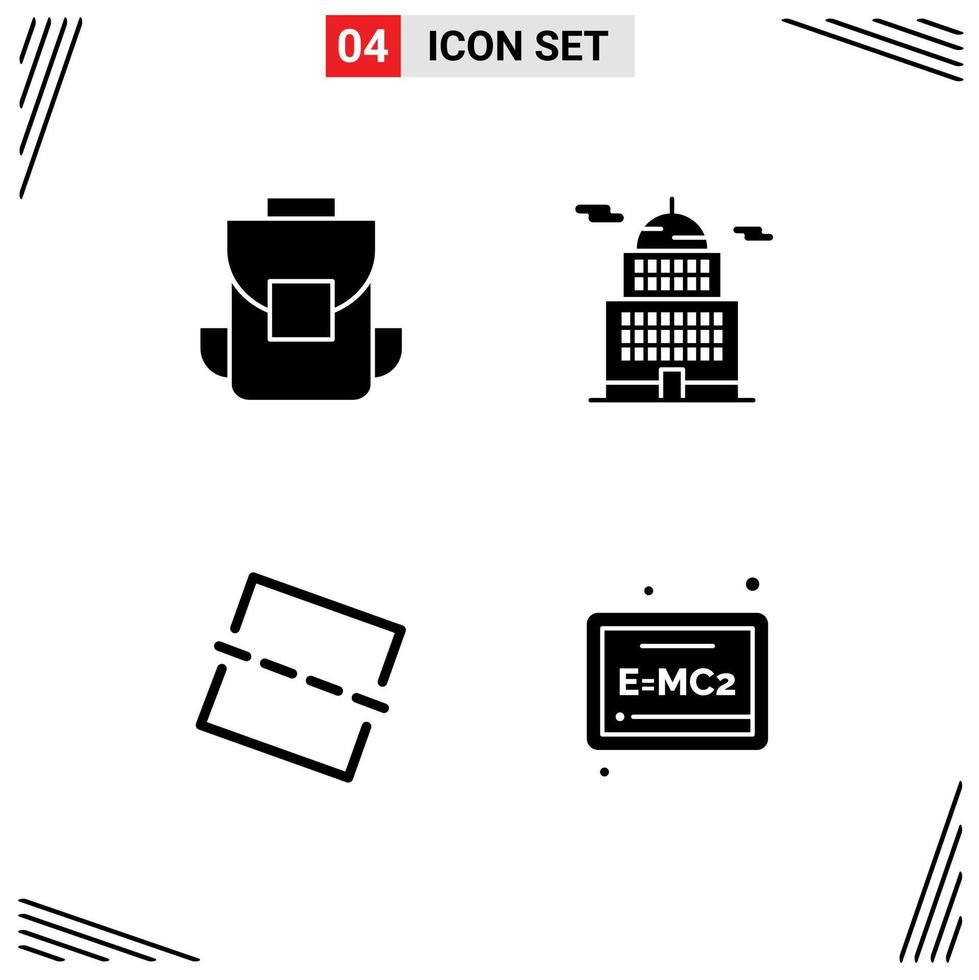 Universal Icon Symbols Group of 4 Modern Solid Glyphs of media photo back bag government board Editable Vector Design Elements