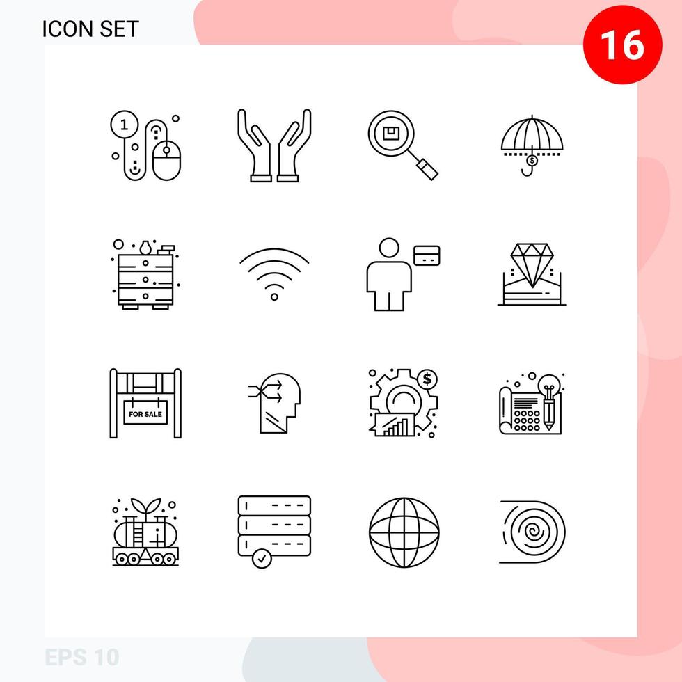 16 Creative Icons Modern Signs and Symbols of protection financial box finance search Editable Vector Design Elements