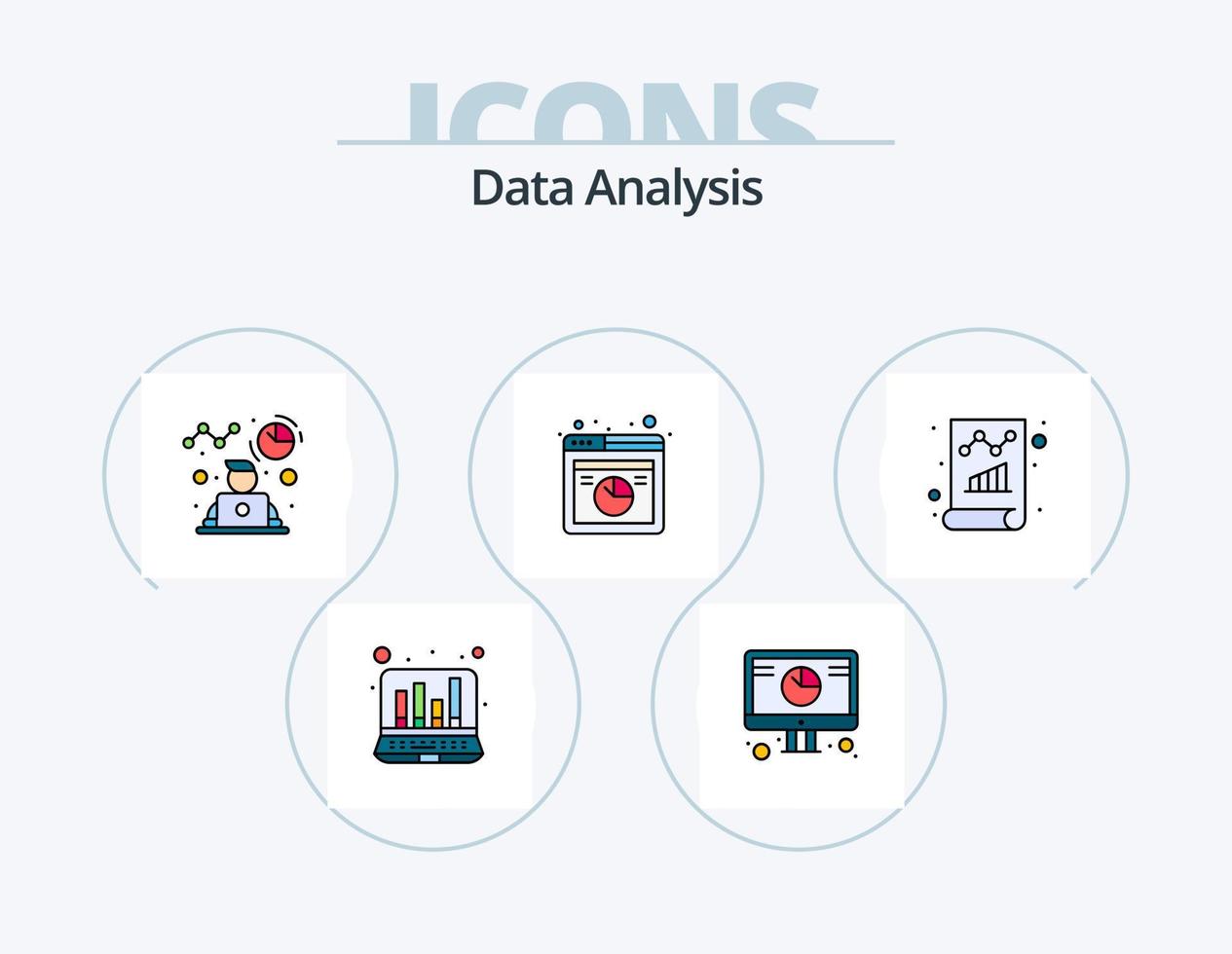 Data Analysis Line Filled Icon Pack 5 Icon Design. funnel. monitoring. database. data. document vector