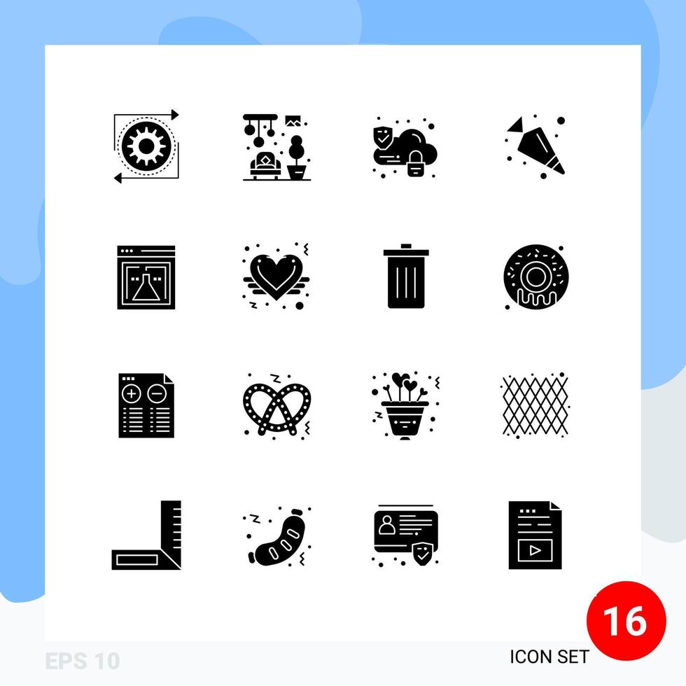 Group of 16 Modern Solid Glyphs Set for web lab cloud flask food Editable Vector Design Elements