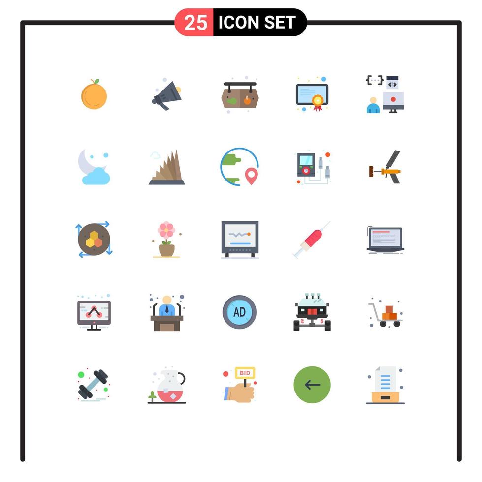 25 Universal Flat Color Signs Symbols of development coding vegetable app degree Editable Vector Design Elements